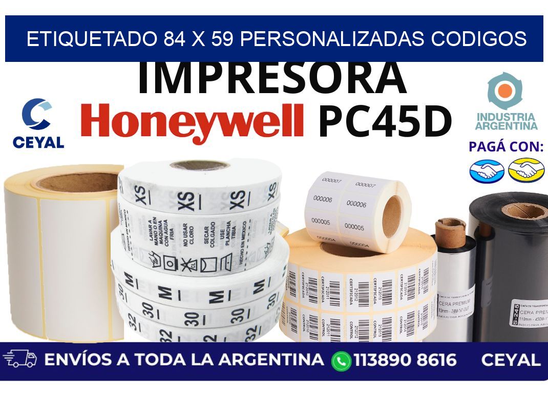 etiquetado 84 x 59 personalizadas codigos