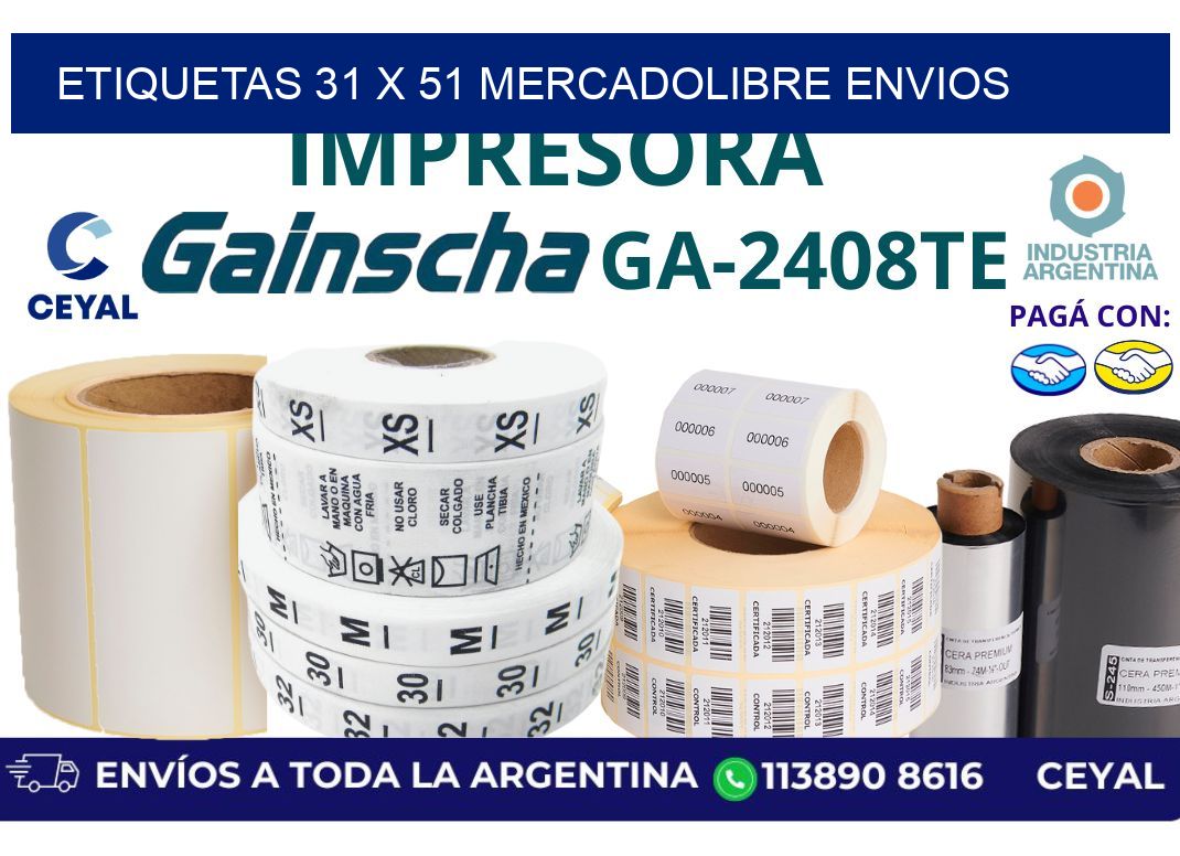 etiquetas 31 x 51 mercadolibre envios