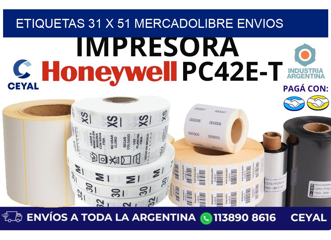 etiquetas 31 x 51 mercadolibre envios