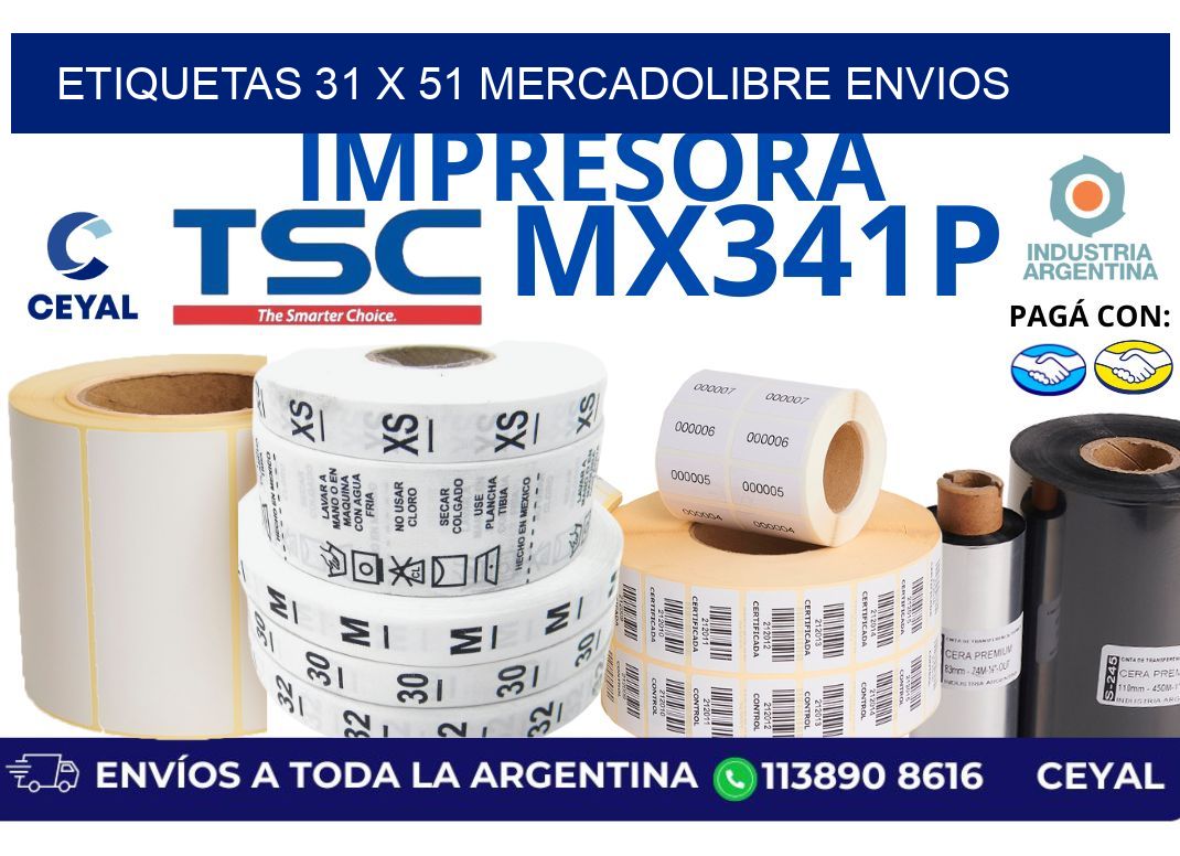etiquetas 31 x 51 mercadolibre envios