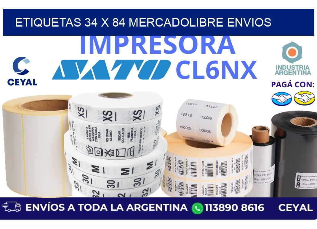 etiquetas 34 x 84 mercadolibre envios