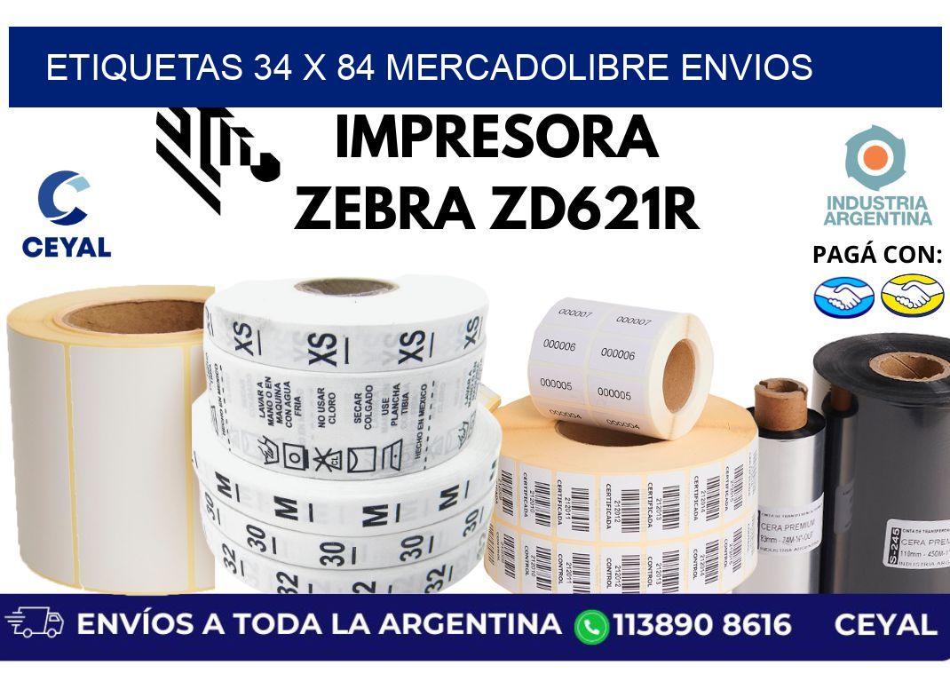 etiquetas 34 x 84 mercadolibre envios