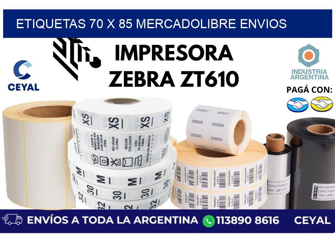 etiquetas 70 x 85 mercadolibre envios