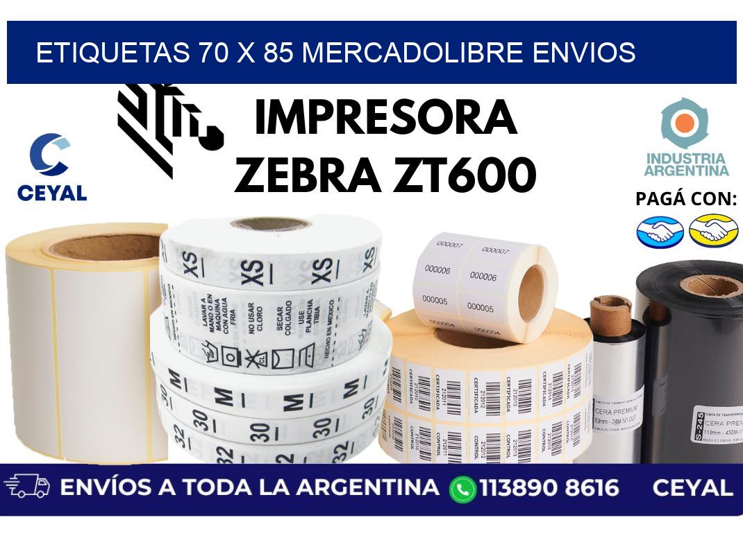 etiquetas 70 x 85 mercadolibre envios