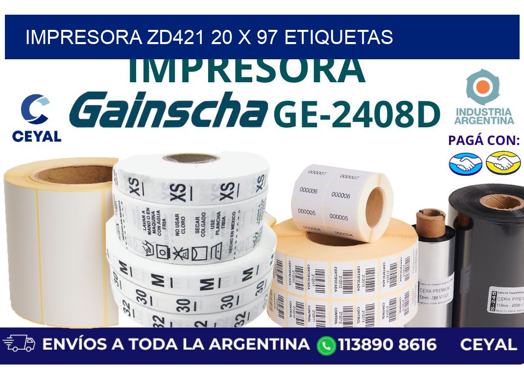 impresora zd421 20 x 97 etiquetas