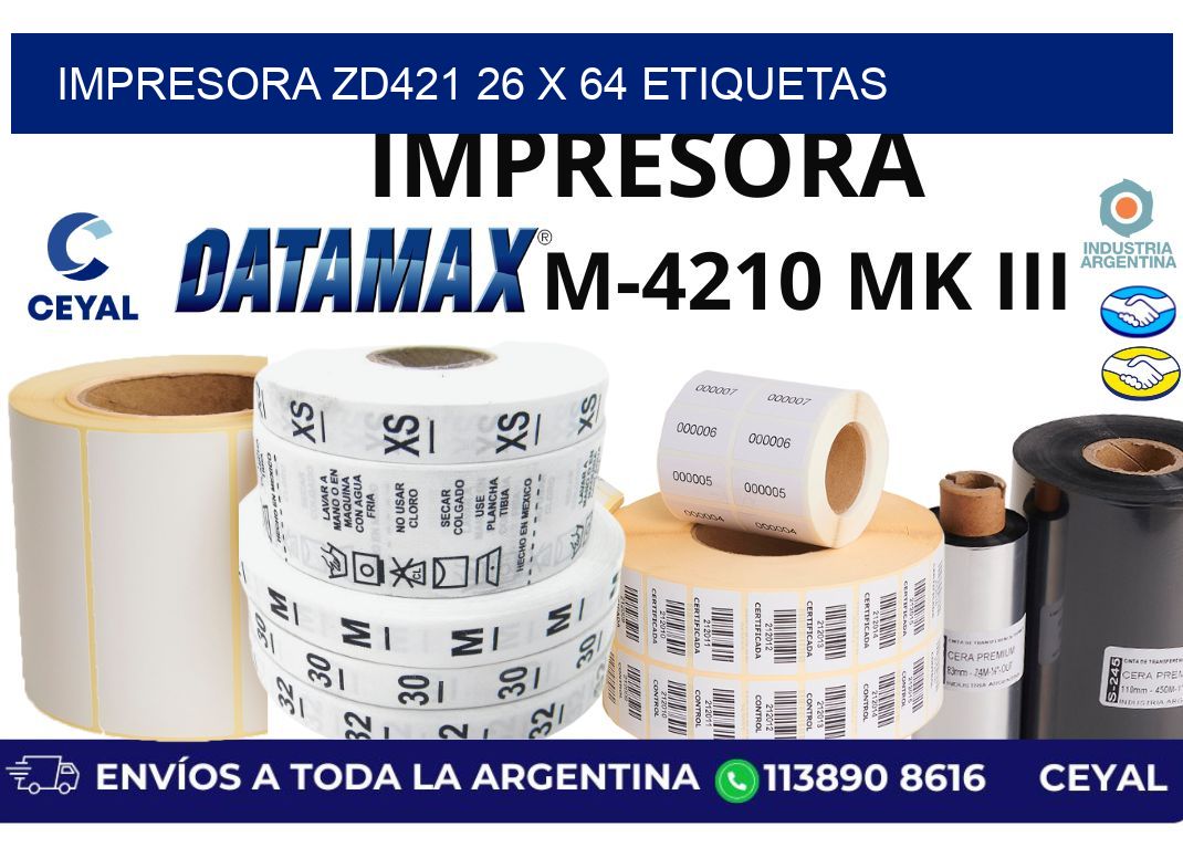 impresora zd421 26 x 64 etiquetas