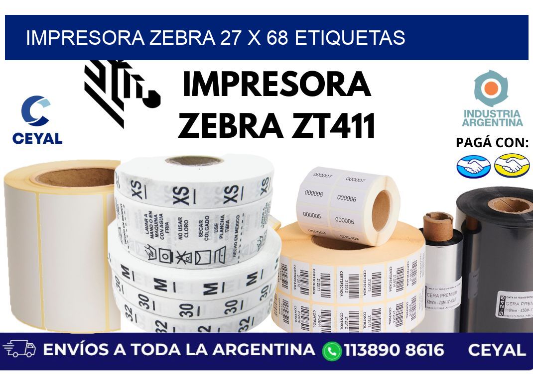 impresora zebra 27 x 68 etiquetas