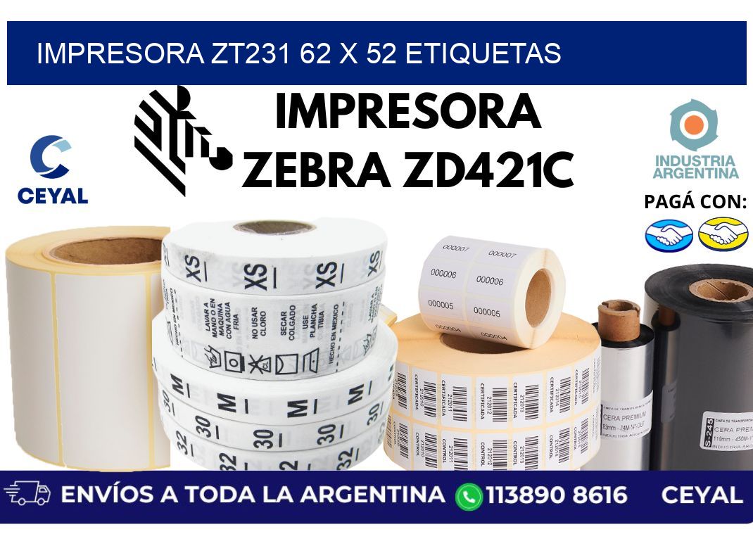 impresora zt231 62 x 52 etiquetas