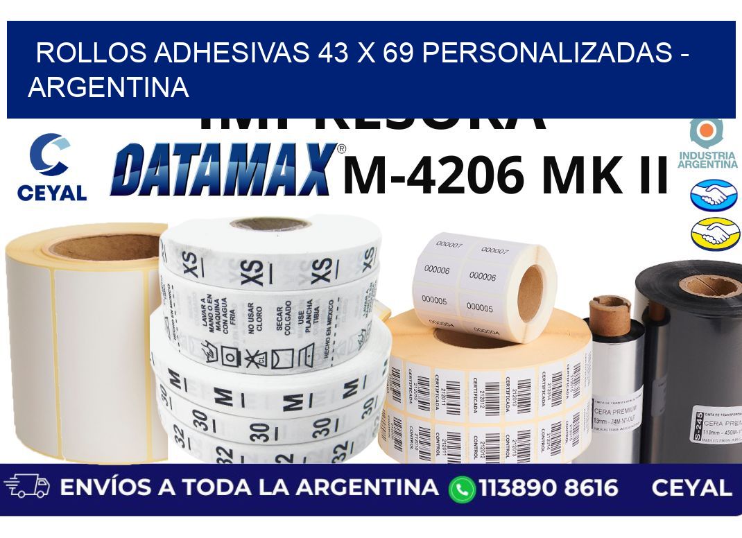 rollos adhesivas 43 x 69 personalizadas - Argentina