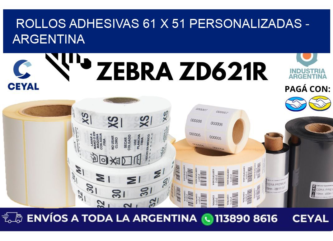 rollos adhesivas 61 x 51 personalizadas - Argentina