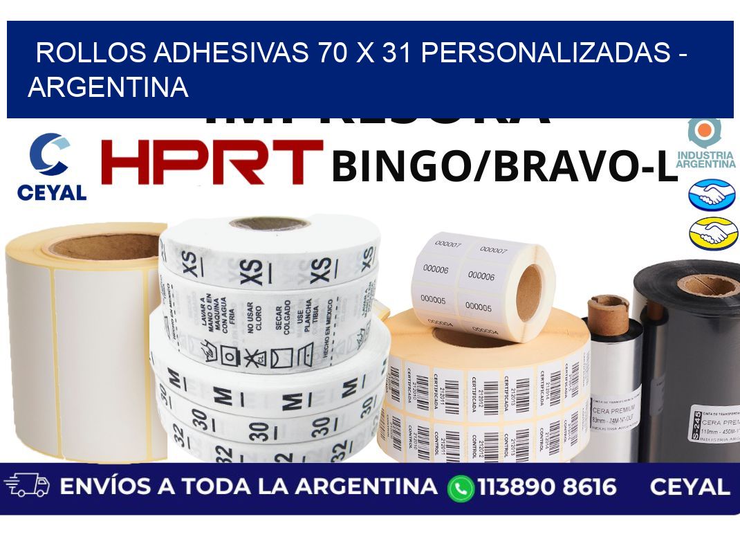 rollos adhesivas 70 x 31 personalizadas - Argentina