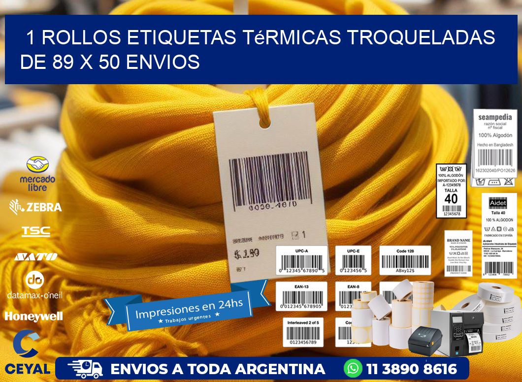 1 Rollos Etiquetas Térmicas Troqueladas De 89 x 50 ENVIOS