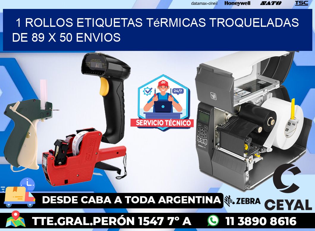 1 Rollos Etiquetas Térmicas Troqueladas De 89 x 50 ENVIOS
