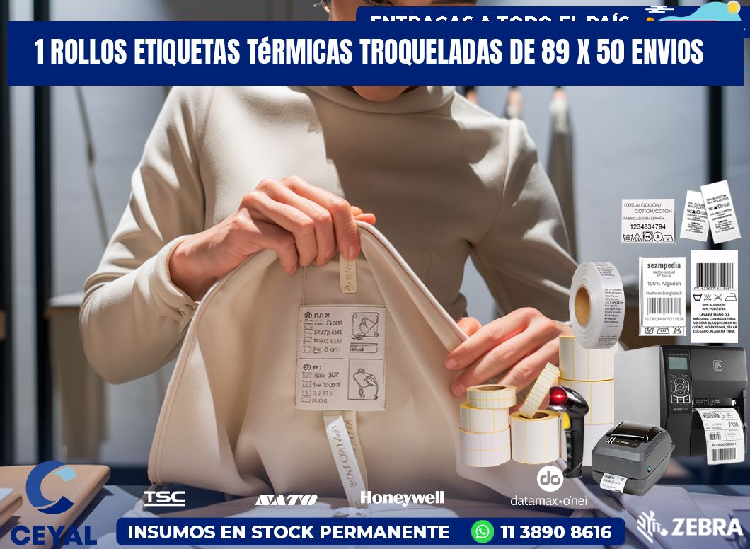 1 Rollos Etiquetas Térmicas Troqueladas De 89 x 50 ENVIOS