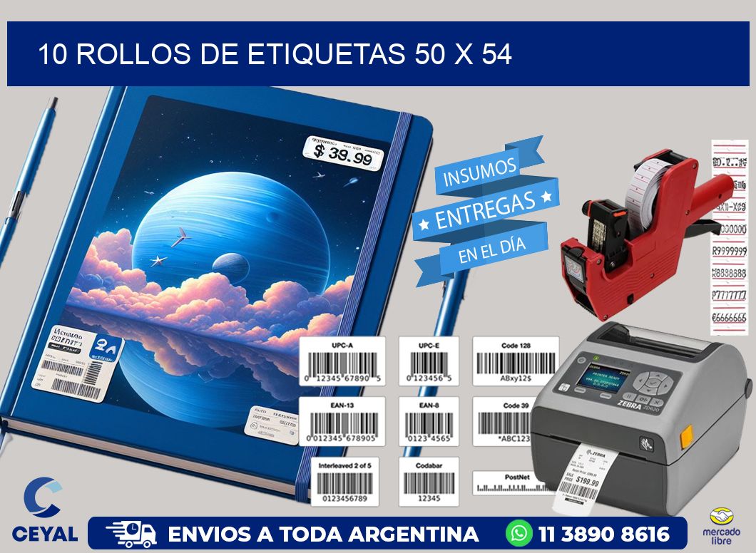 10 ROLLOS DE ETIQUETAS 50 x 54
