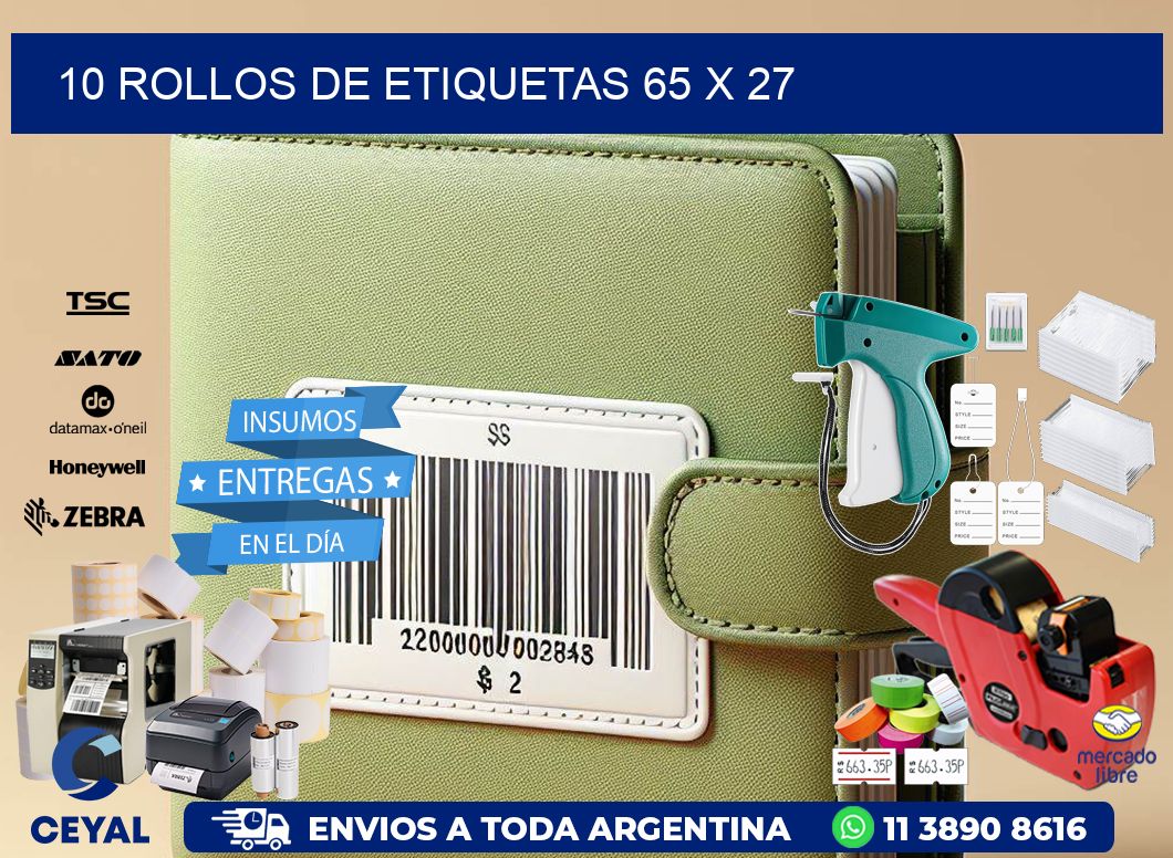 10 ROLLOS DE ETIQUETAS 65 x 27