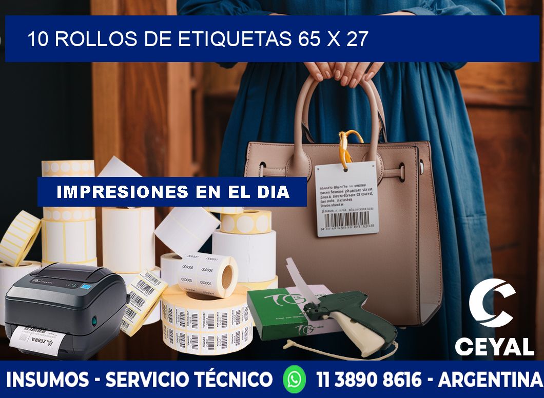 10 ROLLOS DE ETIQUETAS 65 x 27
