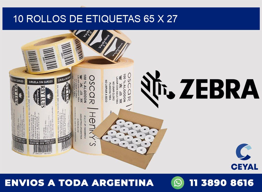 10 ROLLOS DE ETIQUETAS 65 x 27