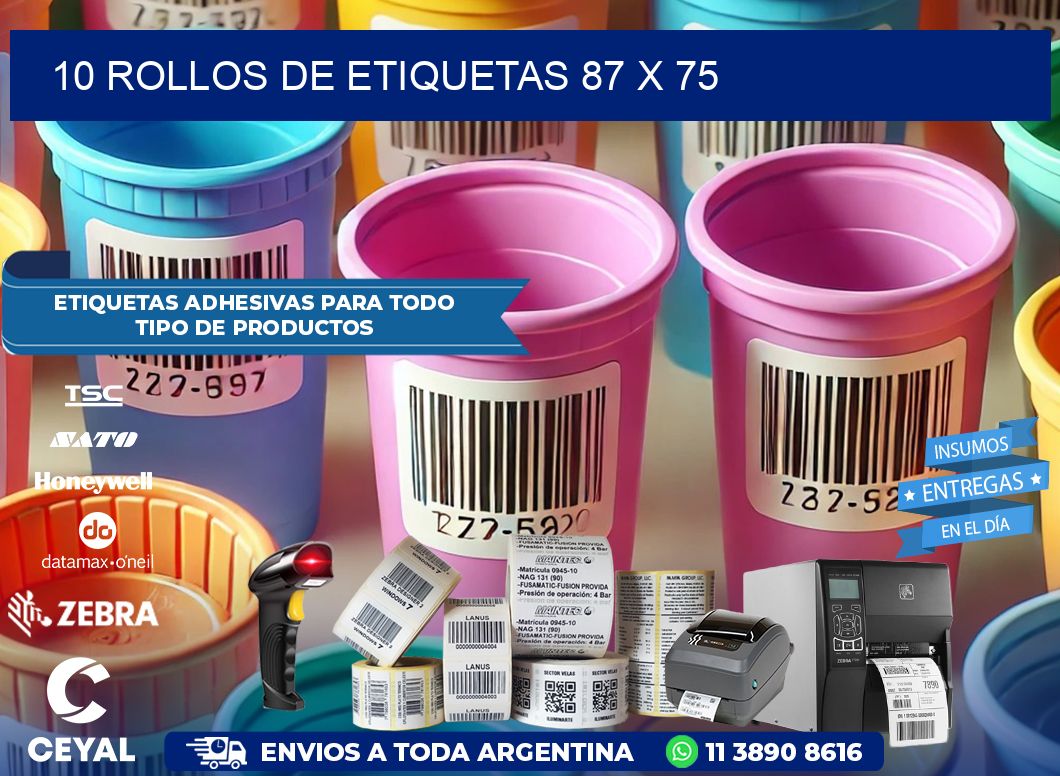 10 ROLLOS DE ETIQUETAS 87 x 75