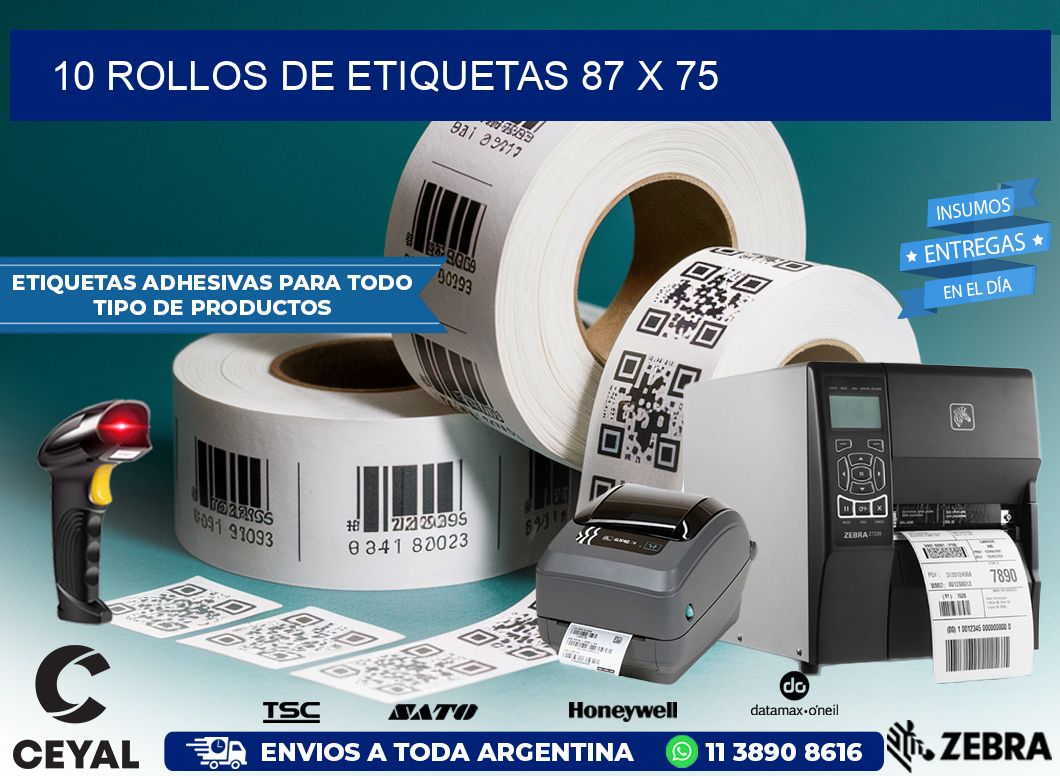 10 ROLLOS DE ETIQUETAS 87 x 75