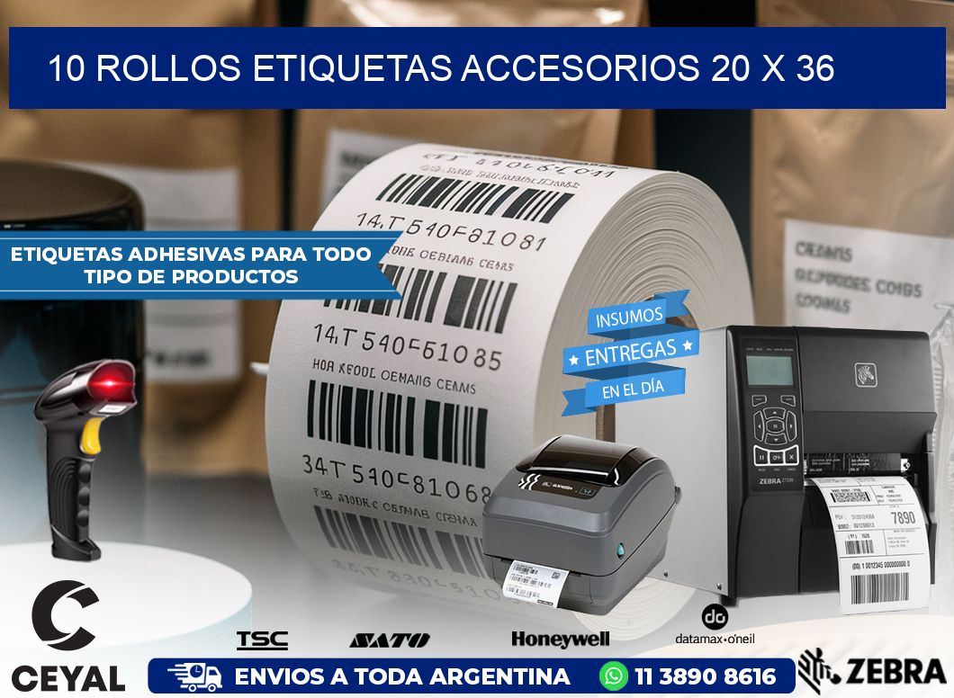 10 ROLLOS ETIQUETAS ACCESORIOS 20 x 36
