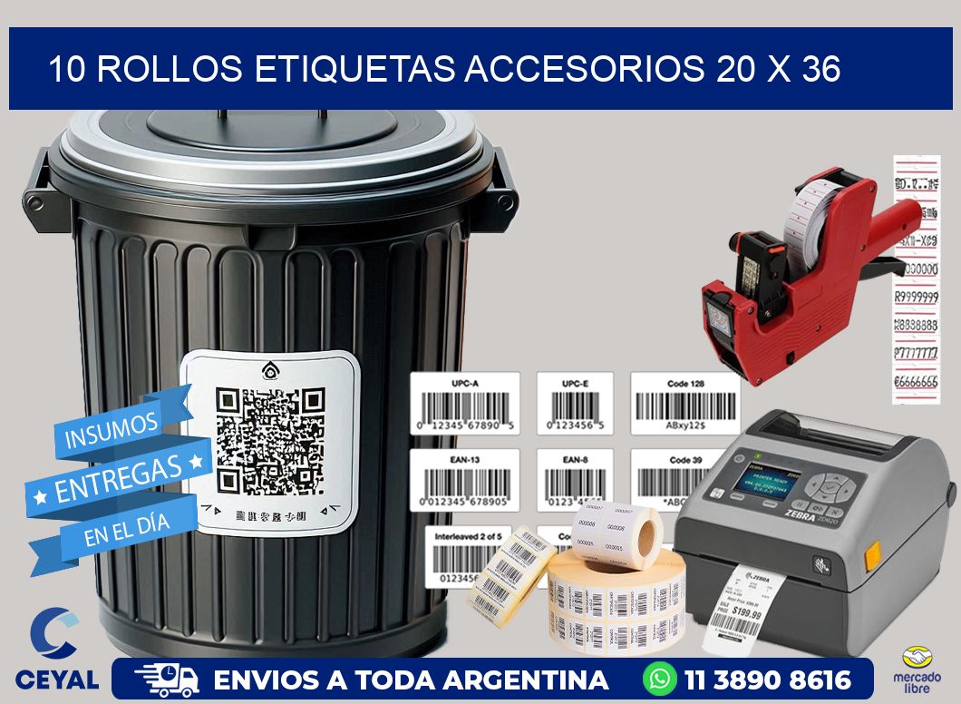 10 ROLLOS ETIQUETAS ACCESORIOS 20 x 36