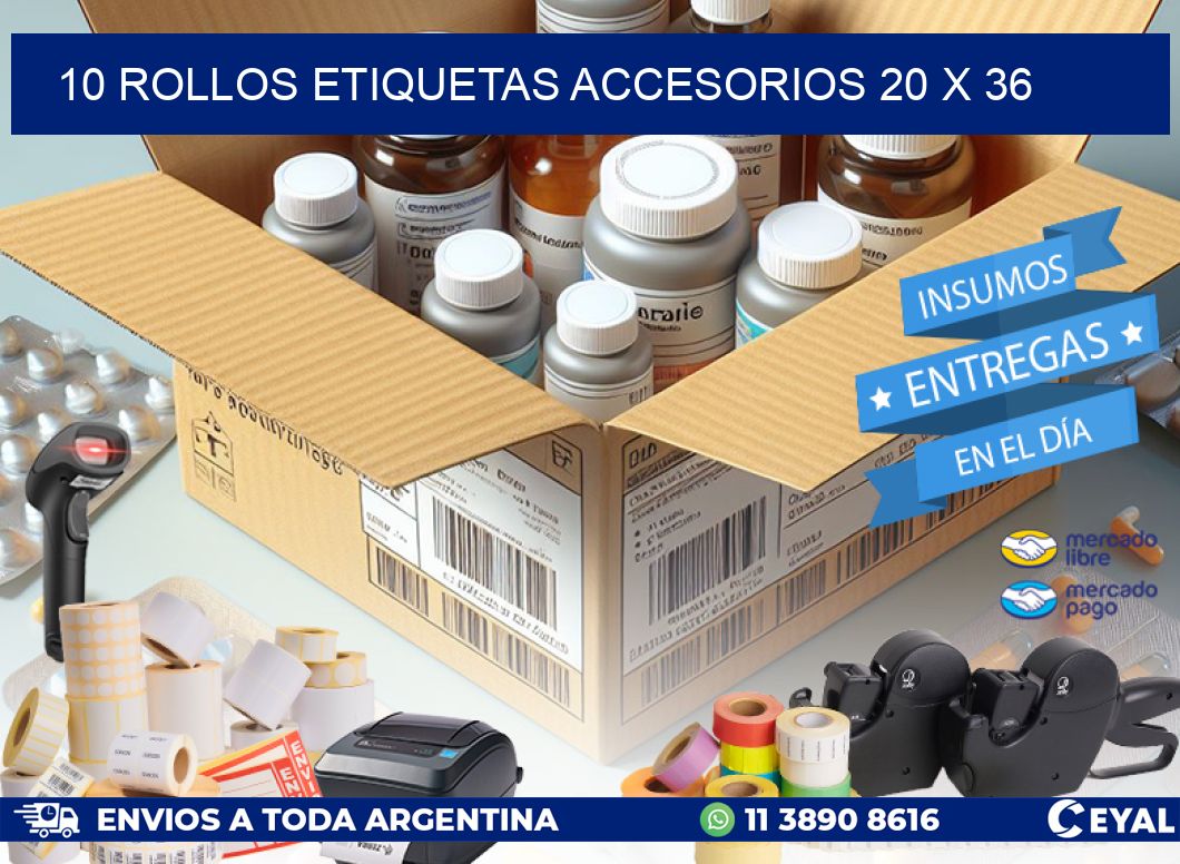 10 ROLLOS ETIQUETAS ACCESORIOS 20 x 36