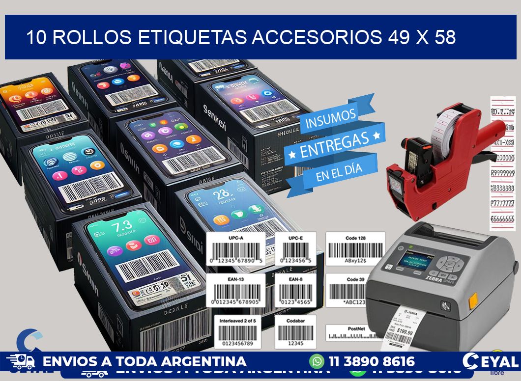 10 ROLLOS ETIQUETAS ACCESORIOS 49 x 58