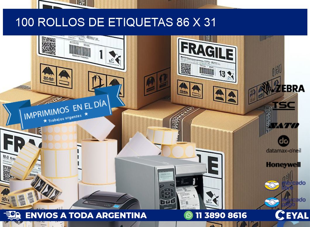 100 ROLLOS DE ETIQUETAS 86 x 31