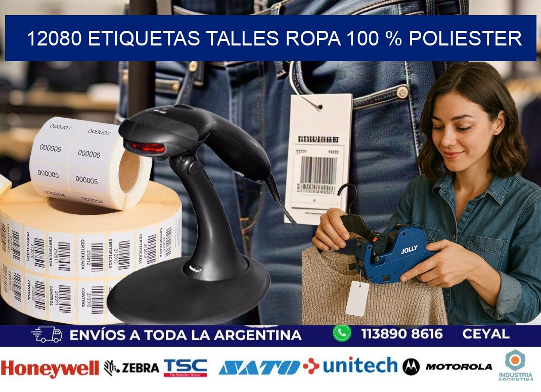 12080 ETIQUETAS TALLES ROPA 100 % POLIESTER