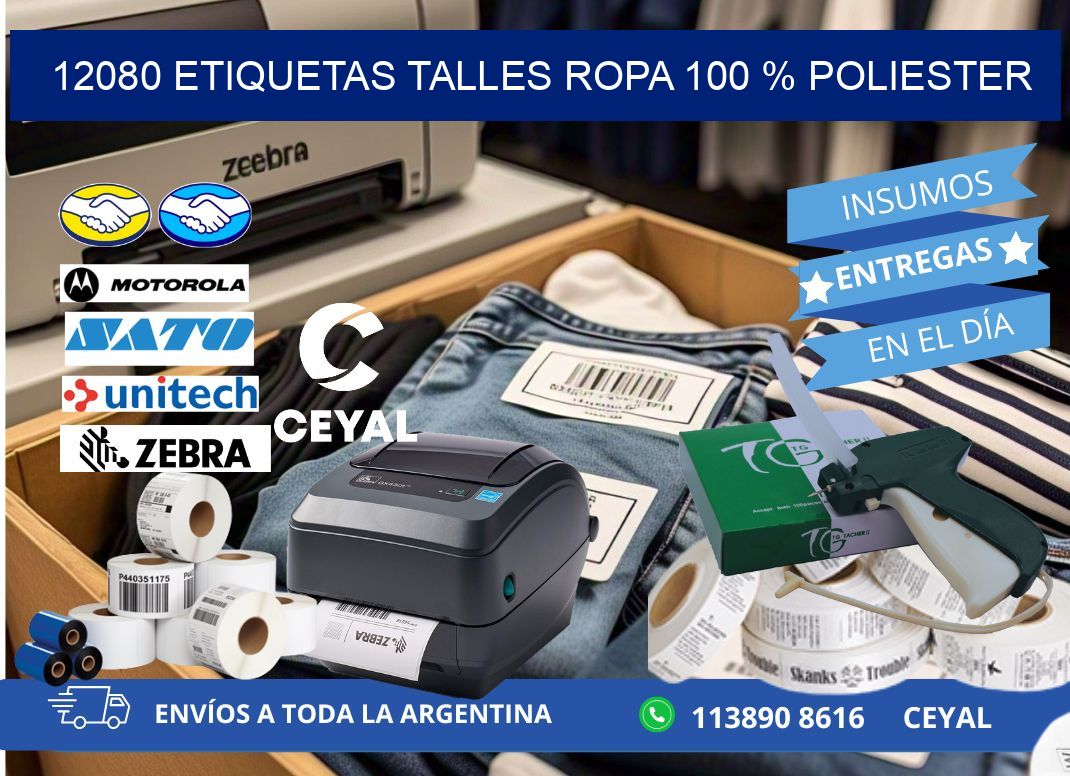 12080 ETIQUETAS TALLES ROPA 100 % POLIESTER