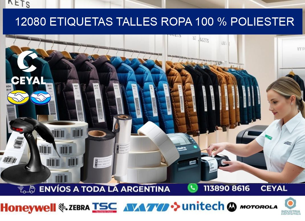 12080 ETIQUETAS TALLES ROPA 100 % POLIESTER