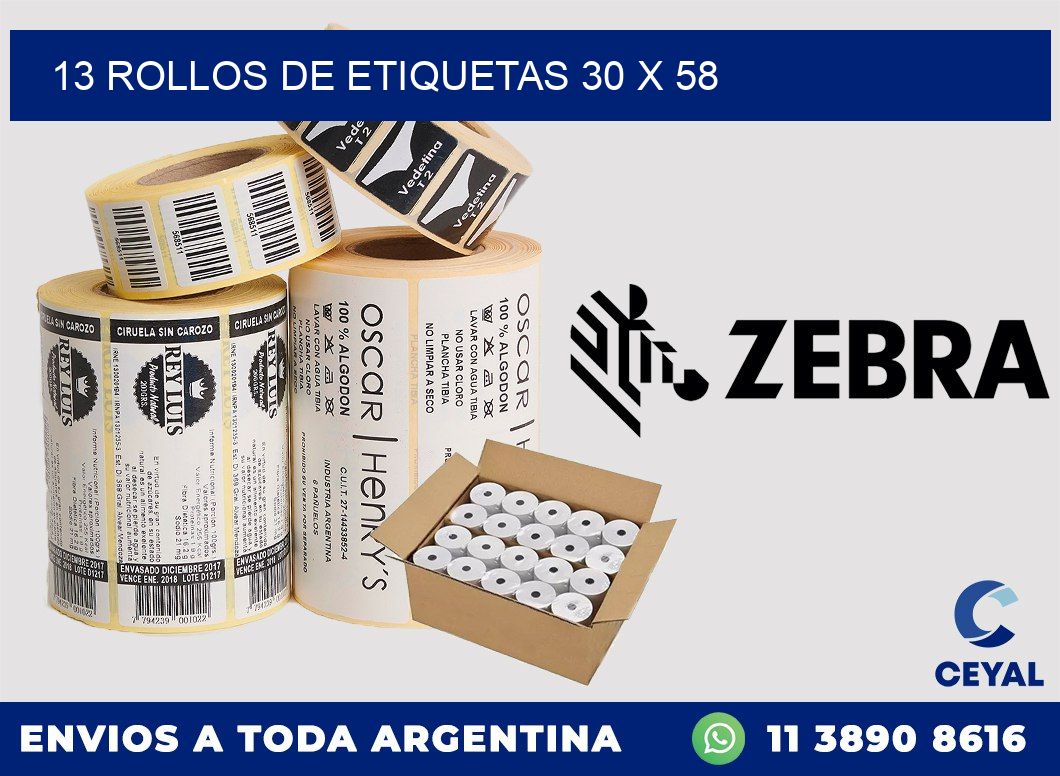 13 ROLLOS DE ETIQUETAS 30 x 58