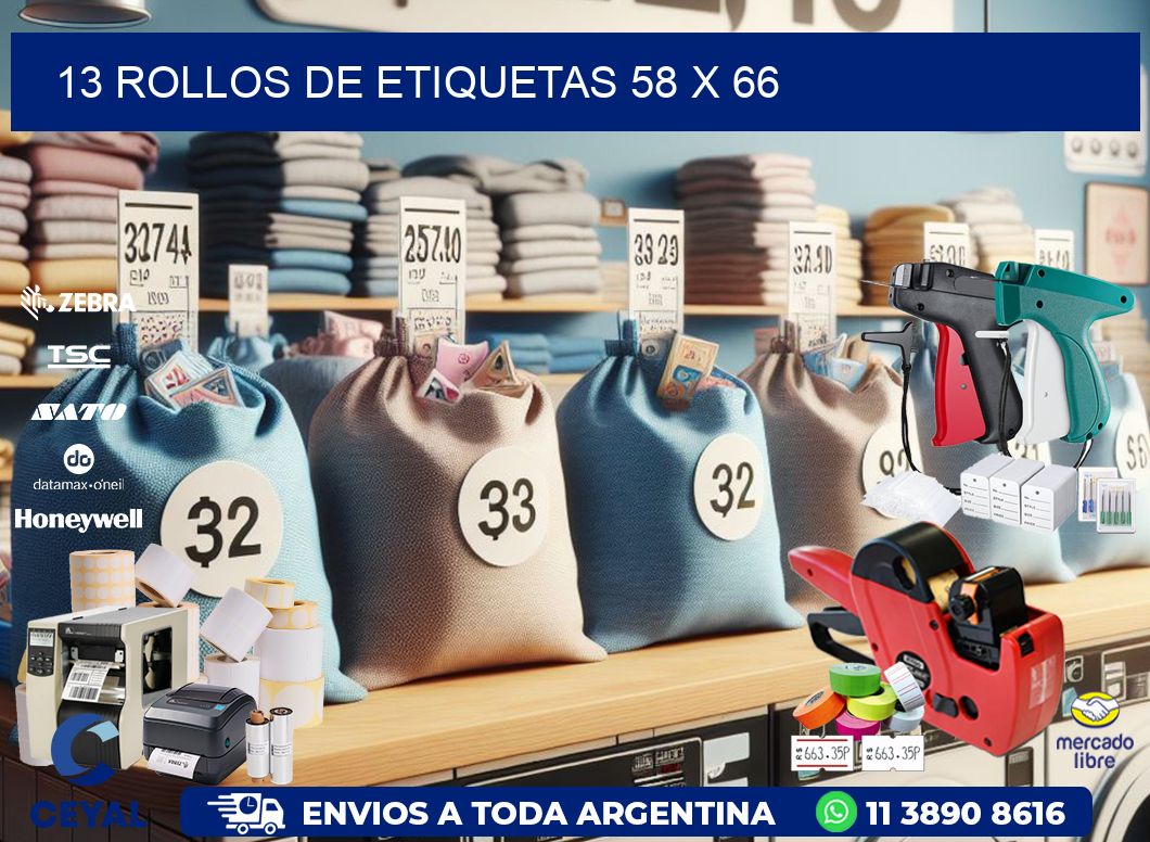 13 ROLLOS DE ETIQUETAS 58 x 66