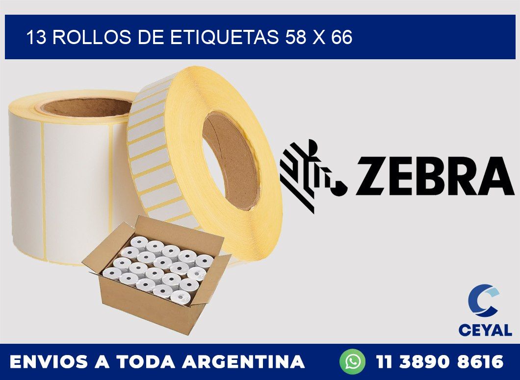 13 ROLLOS DE ETIQUETAS 58 x 66