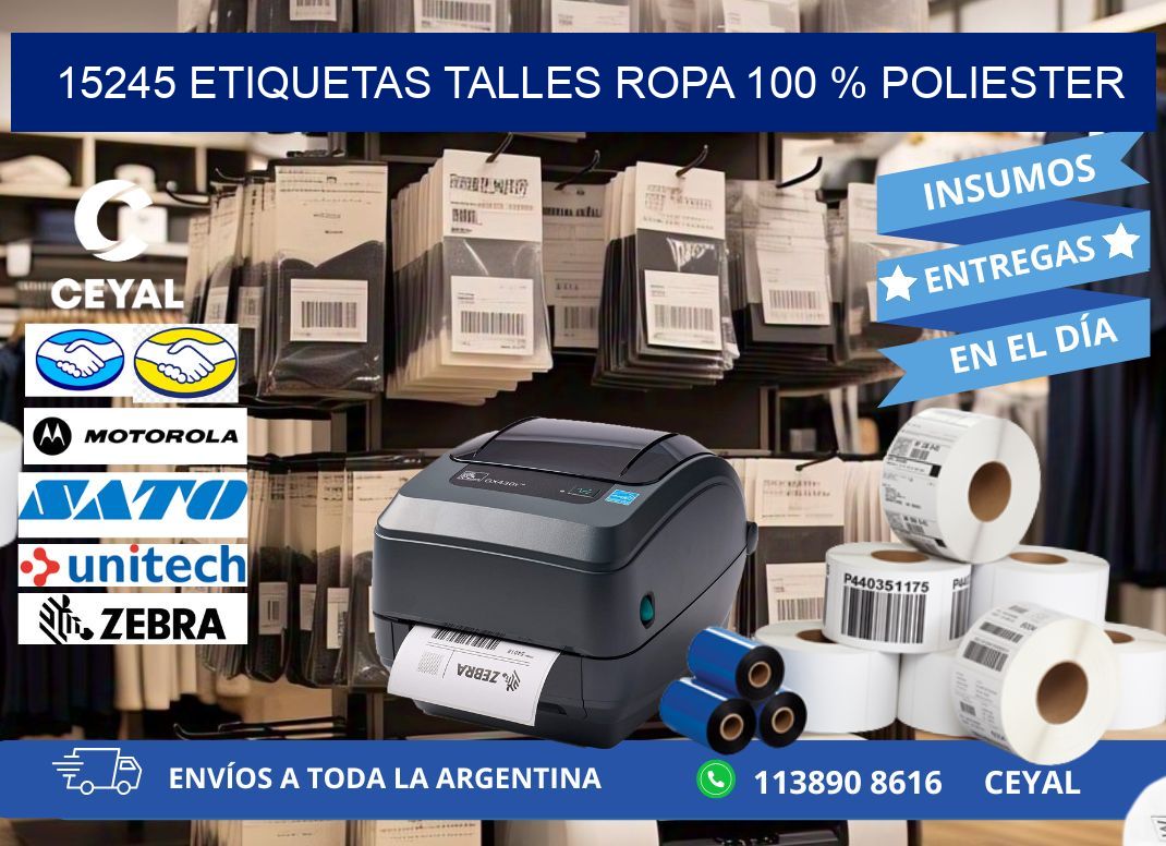 15245 ETIQUETAS TALLES ROPA 100 % POLIESTER
