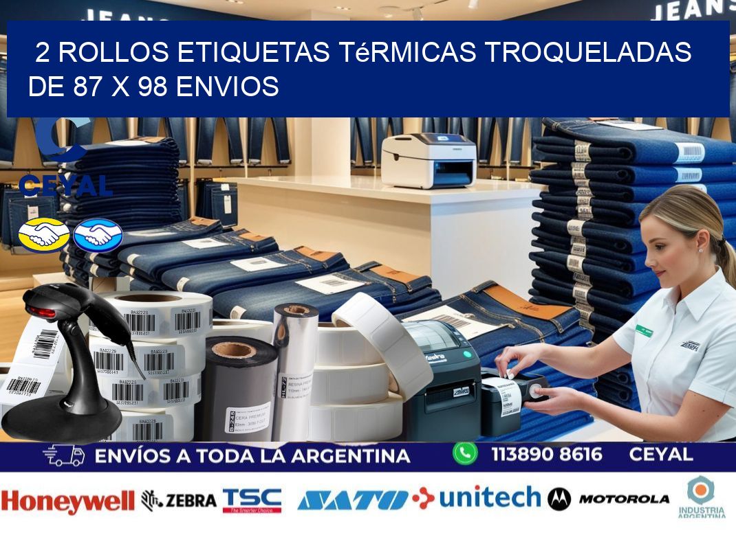 2 Rollos Etiquetas Térmicas Troqueladas De 87 x 98 ENVIOS