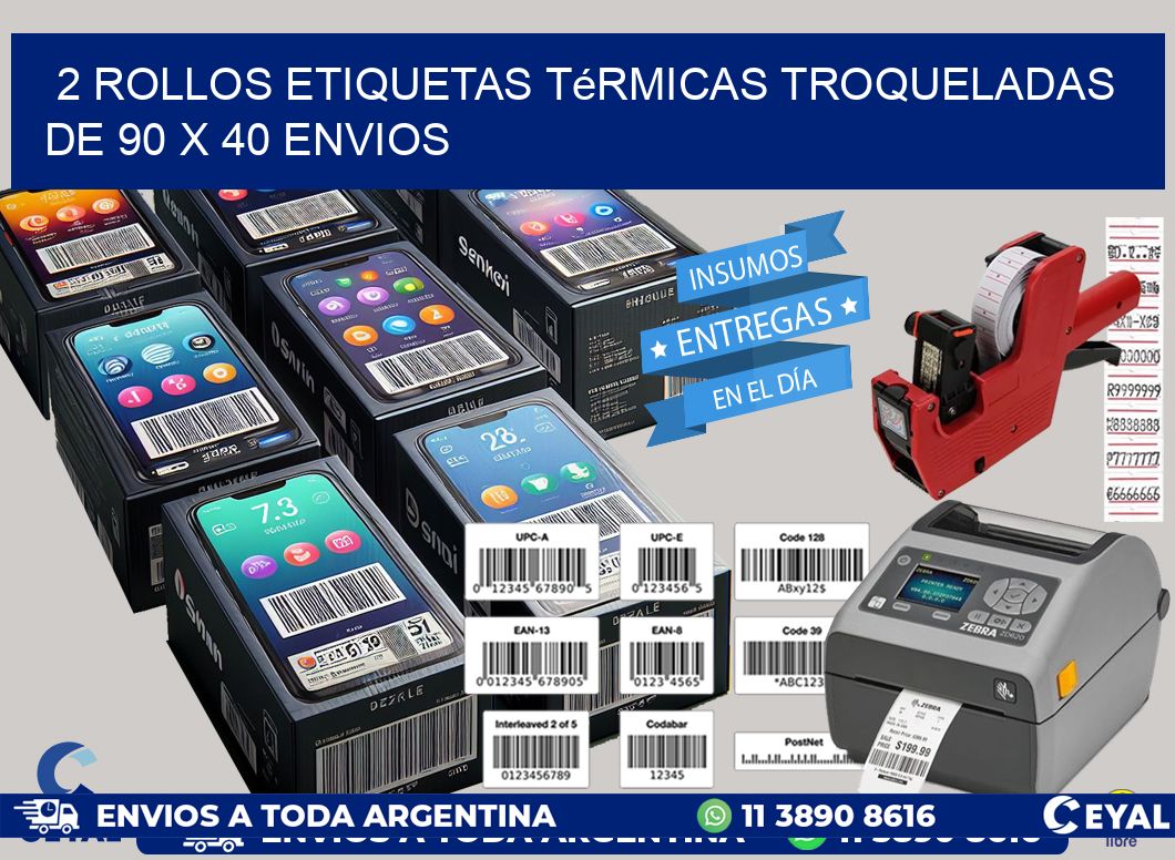 2 Rollos Etiquetas Térmicas Troqueladas De 90 x 40 ENVIOS