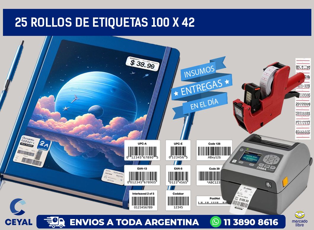 25 ROLLOS DE ETIQUETAS 100 x 42