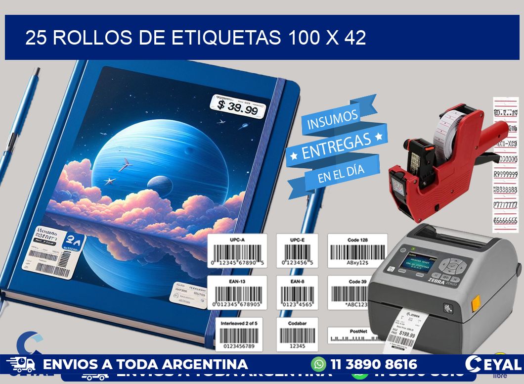 25 ROLLOS DE ETIQUETAS 100 x 42