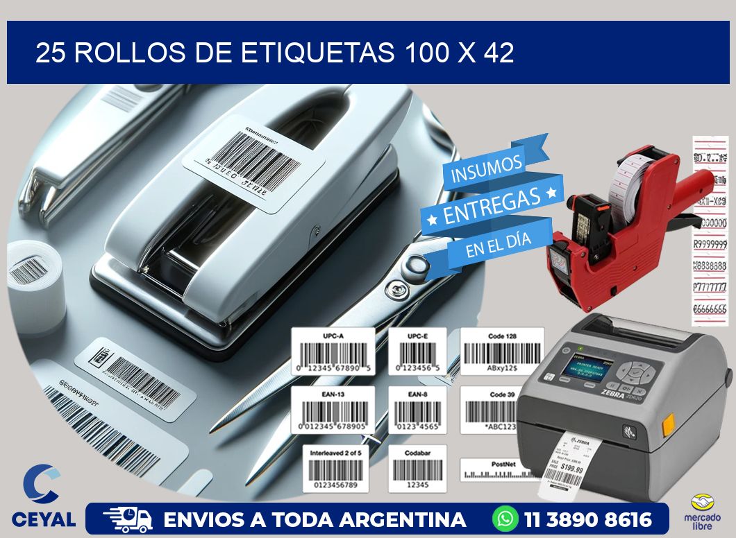 25 ROLLOS DE ETIQUETAS 100 x 42