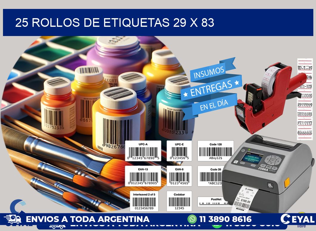 25 ROLLOS DE ETIQUETAS 29 x 83