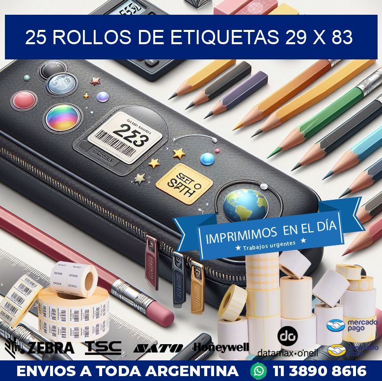 25 ROLLOS DE ETIQUETAS 29 x 83