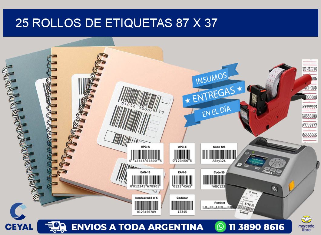 25 ROLLOS DE ETIQUETAS 87 x 37