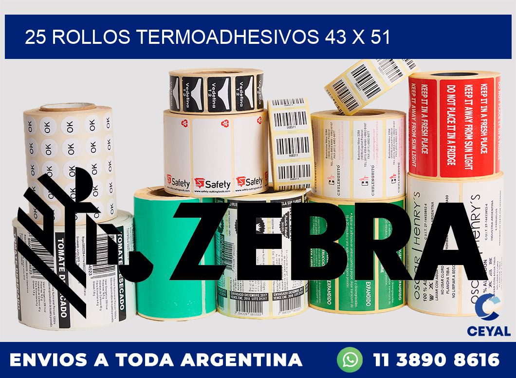 25 ROLLOS TERMOADHESIVOS 43 x 51