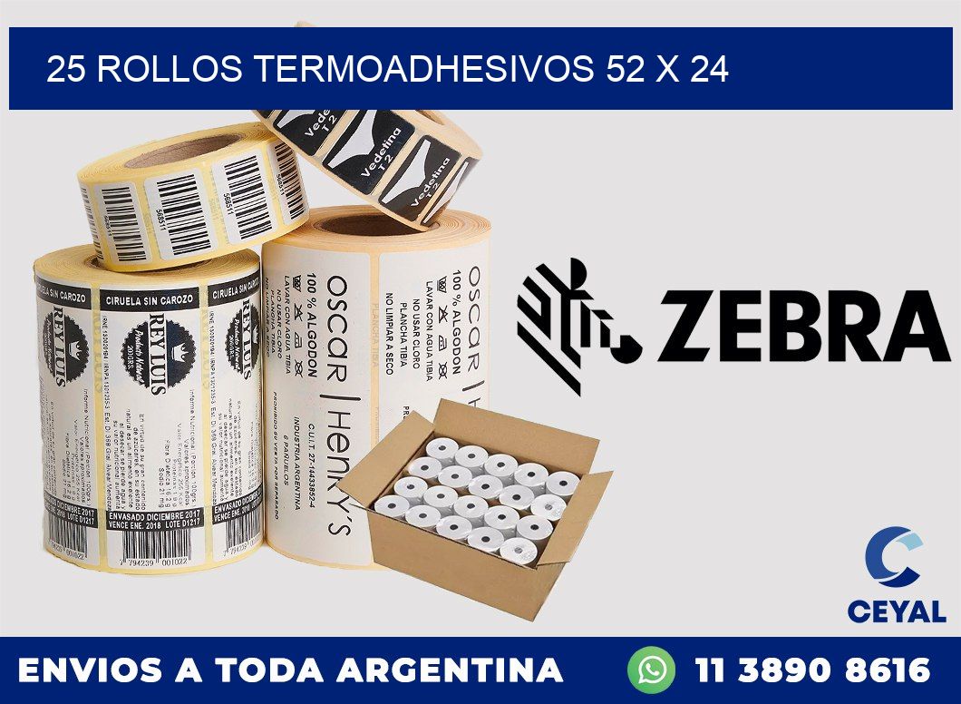 25 ROLLOS TERMOADHESIVOS 52 x 24