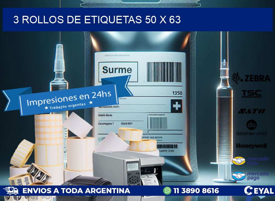 3 ROLLOS DE ETIQUETAS 50 x 63