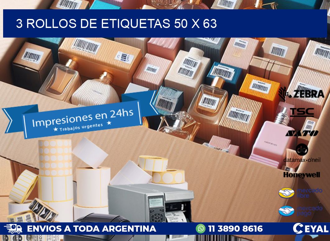 3 ROLLOS DE ETIQUETAS 50 x 63