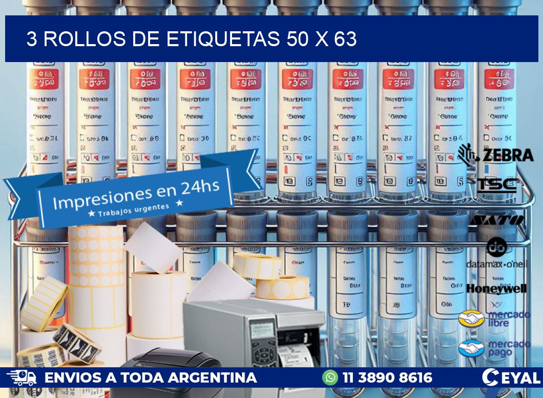 3 ROLLOS DE ETIQUETAS 50 x 63