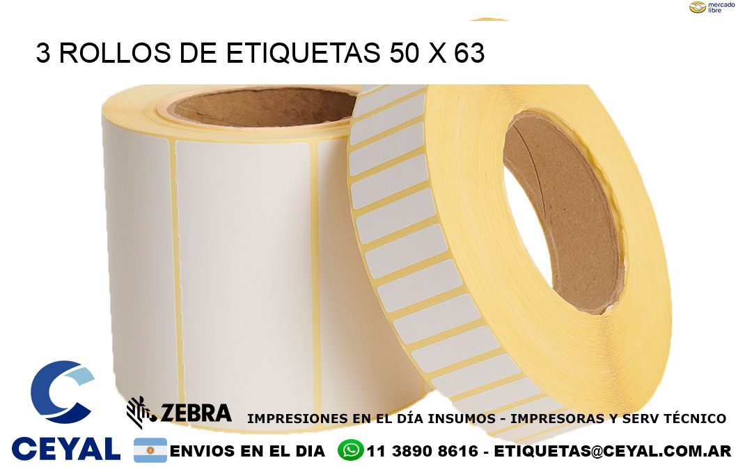 3 ROLLOS DE ETIQUETAS 50 x 63